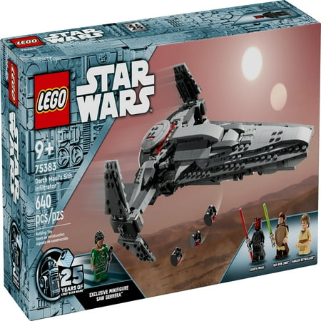 LEGO Star Wars: The Phantom Menace Darth Maul?s Sith Infiltrator Starship Toy, Includes Qui-Gon Jinn, Darth Maul, Anakin Skywalker, and Exclusive 25th Anniversary Saw Gerrera Minifigure, 75383