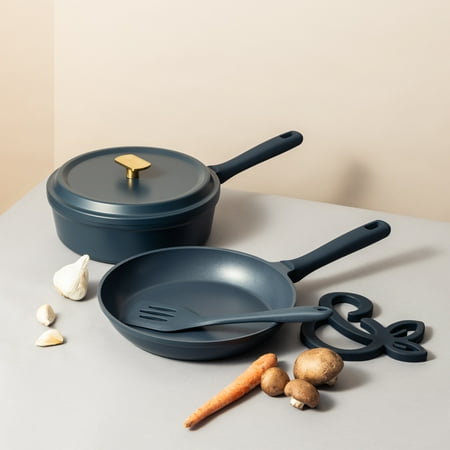 Thyme & Table Diecast 18-Piece Cookware & Silicone Utensil Set Non-Stick - Atlantic Blue, Blue