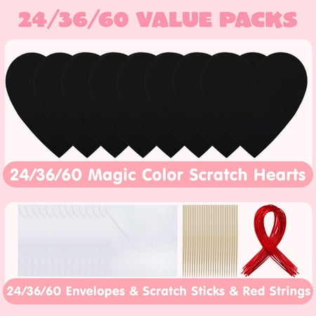 SYNCFUN 36 Packs Valentines Day Gifts for Kids, Classroom DIY Rainbow Scratch-Off Paper Cards for School Class Exchange Kids Valentines Crafts