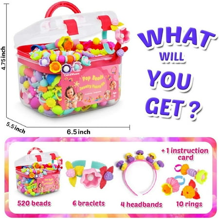 CandWuom 520+ Snap Pop Beads for Toddlers Jewelry Making Kit- Toys for Toddlers Jewelry Making Crafts Gifts for Girls Age 3-5?Red?, Red