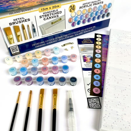ArtSkills Island Sunset Paint by Number Art Kit for Adults, 20" x 15" Stretched Canvas, Unisex Wall Art