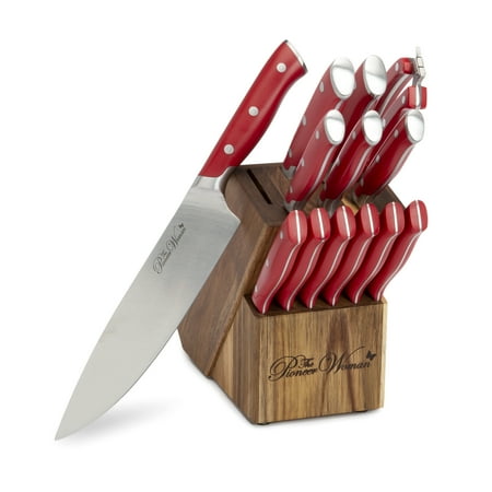 The Pioneer Woman Pioneer Signature 14-Piece Stainless Steel Knife Block Set, Red, Red