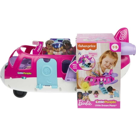 Little People Barbie Toy Airplane with Lights Music and 3 Figures, Little Dream Plane, Toddler Toys
