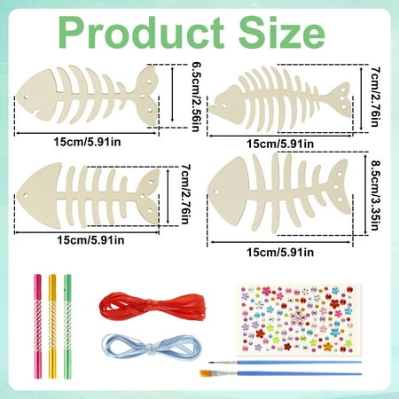 12 Pack Wind Chime Kit for Kids,Fish Wind Chime Kit Wooden Arts and Crafts for Girls Boys DIY Fish Bone Craft for Art Activity Birthday Party, 1 Set?12Pcs?
