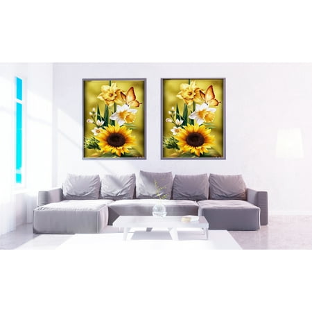 Sunflowers Diamond Art Kits for Adults Beginners, 5D DIY Butterfly Diamond Art Kits Crafts, Flower Diamond dots Gem Art,Home Wall Decor 12 X 16 Inch