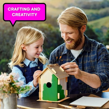 12 Wooden Birdhouse Crafts for Kids - DIY Unfinished Wood Birdhouse Kits with Paint Strips, Paintbrushes & Stickers - Bulk Arts and Crafts Set