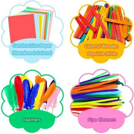 Willstar 1000Pcs DIY Art Craft Kit for Kids Creative Crystal Sticker Felt Wiggle Googly Colorful Wooden Sticks Party Supplies, 1000PCS
