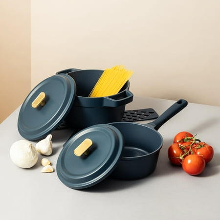 Thyme & Table Diecast 18-Piece Cookware & Silicone Utensil Set Non-Stick - Atlantic Blue, Blue