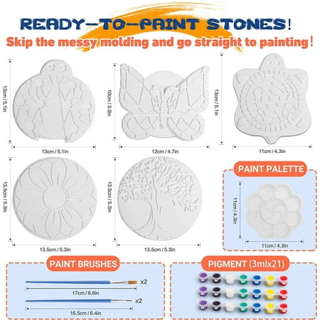 Paint Your Own Stepping Stones for Kids,5 Pack DIY Ceramic Painting Craft Kits,Arts and Crafts for Child Ages 4-8,Painting Crafts for Girls Ages 8-12,Outdoor Garden Art