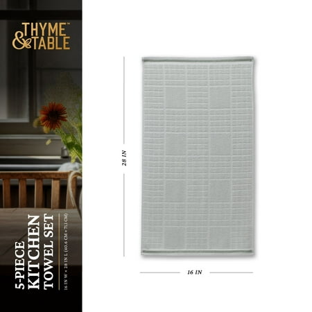 Thyme & Table Kitchen Towels, Navy, Green, & White, 5 Pack Set