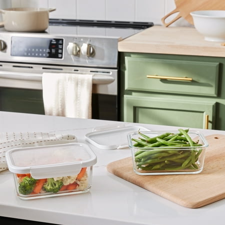 Better Homes & Gardens 4Cup Rectangle Glass Food Storage Container with Tritan Lid. Set of 2, 4 Pieces