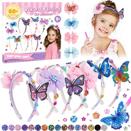 Anofty Arts and Crafts for Girls 8-12, Girls Hair Accessories Toys Age 6-8-10, 60+ Pieces Butterfly Headbands Making Kit for 4 5 6 7 8 Year Old Girl Birthday Gifts, Yellow