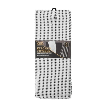 Thyme & Table Kitchen Towels, White and Black, 4 Pack Set