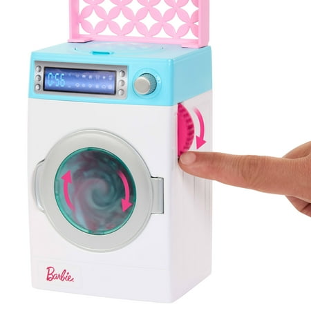 Barbie World Spinning Washer & Dryer Toy Playset with Laundry Accessories like Hangers, Basket, & More
