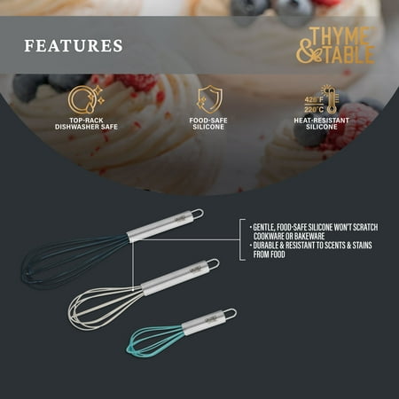 Thyme & Table 3-Piece Silicone Whisk Set, Multi Size