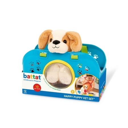 Battat Happy Puppy Vet Set with Plush Dog and 10 Plastic Accessories, Toddler and Preschool Toys