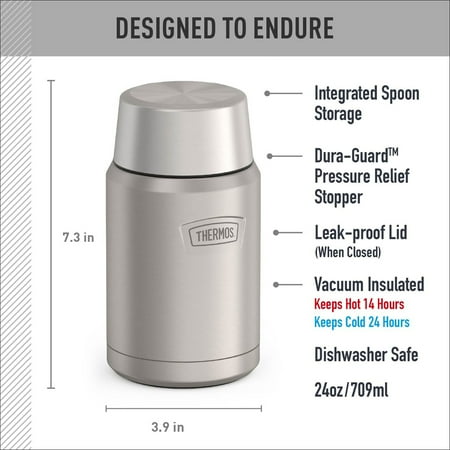 Thermos Vacuum Insulated Food Jar w/ Folding Spoon, 24oz, Matte Stainless