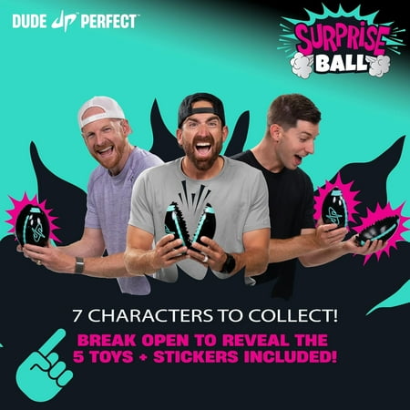 Dude Perfect Surprise Ball for Kids with 5 Toys + Sticker Pack, Unwrap Hidden Prizes and a Mystery Character, Collect All 7 Characters, Game for All Ages