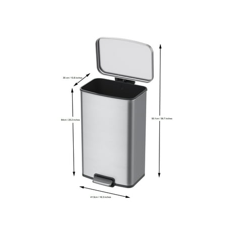 Better Homes & Gardens 13.2 Gallon Rectangular Stainless Steel Trash Can, Kitchen Step Trash Can