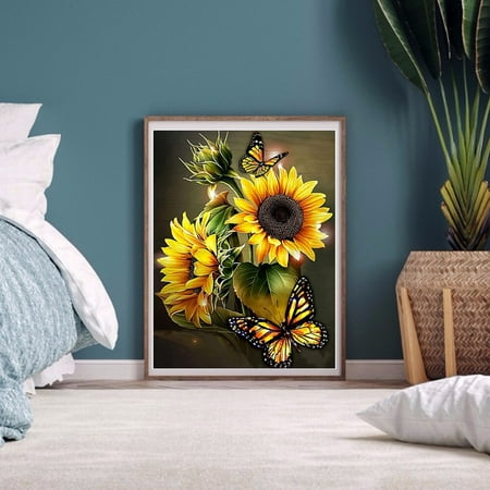 Diamond Art Kits for Adults, Butterfly Full Drill Round Diamond Art Kits for Beginners, DIY Art Craft Kits, Gifts for Friends & Family, Flowers Picture for Home Wall Decor 40*30cm.