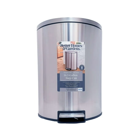 Better Homes & Gardens 14.5 Gallon Stainless Steel Step on Kitchen Trash Can Silver