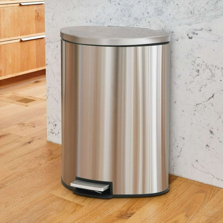 Better Homes & Gardens 14.5 Gallon Stainless Steel Step on Kitchen Trash Can Silver