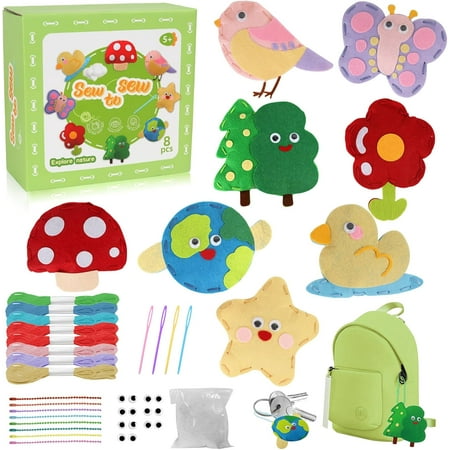 Sewing Kits for Kids, Arts and Crafts for Girls 5-9 Years Old, Nature Felt Craft Kits for Beginners 5 6 7 8 9 10 11 12 Years Old