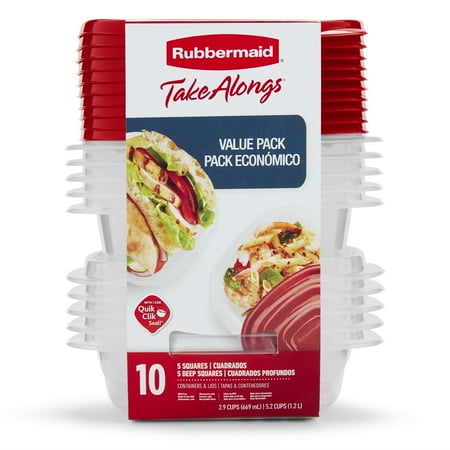 Rubbermaid TakeAlongs Food Storage Containers, 10 Piece Set, Red, 10