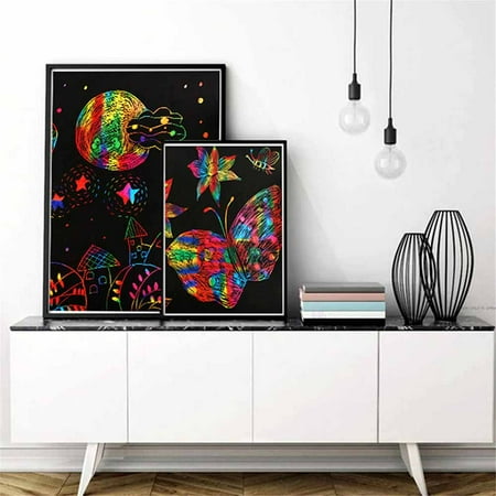 Scratch Paper Art for Kids, 50 Sheets Rainbow Scratch Paper Arts and Crafts for Kids Black Scratch Paper Art Notes Paper Boards with 5 Wooden Stylus and 4 Drawing Rulers and 1 Pencil Sharpener