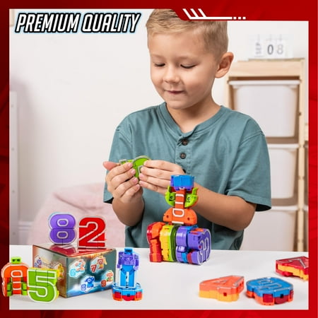 Joyfy 10 Pcs Number Bots Toy 10-in-1 Transforming Robot for Preschool Boys Educational Building STEM Toys Gift for Toddlers & Kids 3 4 5 6 Years Old, Learning Resources, Other