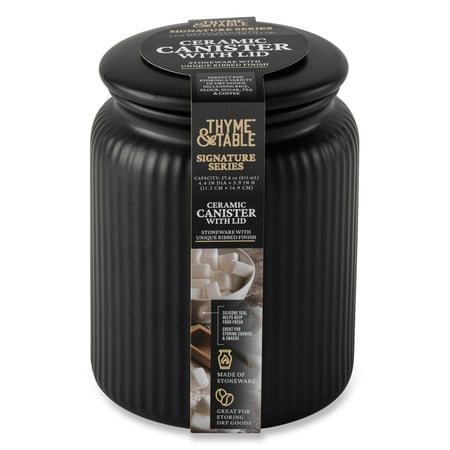 Thyme & Table Medium (815mL) Ceramic Ribbed Kitchen Organization Jar, Black