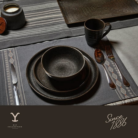 Yellowstone 12-Piece Ceramic Dinnerware Set, Rip Collection