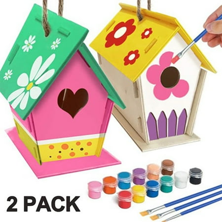 2Pack Arts and Crafts Kit for Kids, Build and Painting Wood Birdhouse Toys for Girls Boys 5 6 7 8 Years