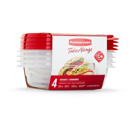 Rubbermaid TakeAlongs 2.9 Cup Square Food Storage Containers, 4-Pack, RedRed,