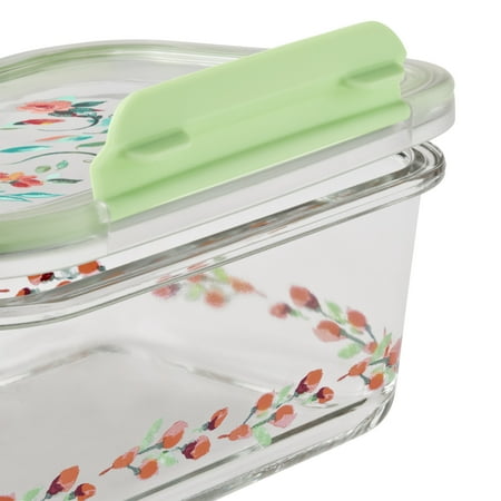 The Pioneer Woman Painted Meadow 4 Pieces 4 Cup Rectangle Glass Food Storage Containers with Tritan Lid. Set of 2