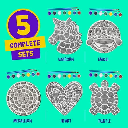 Stepping Stone Painting Kit for Kids - Paint 5 Garden Stones - Arts and Crafts for Boys & Girls Ages 6-12 - Birthday Craft Gift Ideas