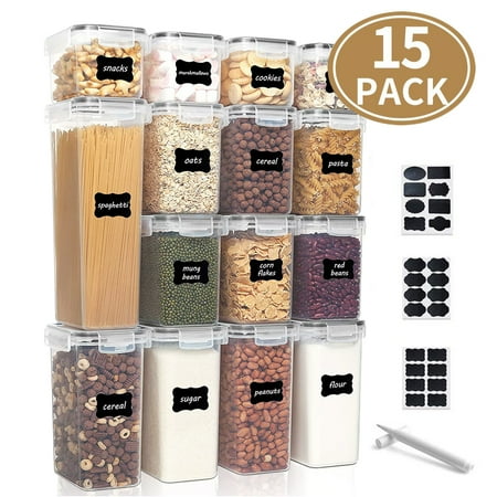 15 Packs Airtight Food Storage Containers Set with Lids, Kitchen Pantry Organization and BPA Free Plastic Canisters Include 24 Labels By WEPSEN