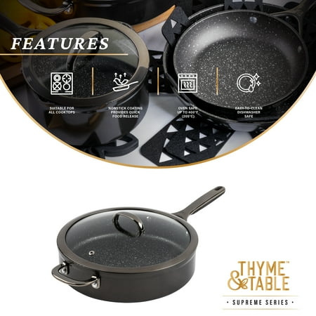 Thyme & Table Supreme 12-Piece Cookware Set Non-Stick - Black, Black
