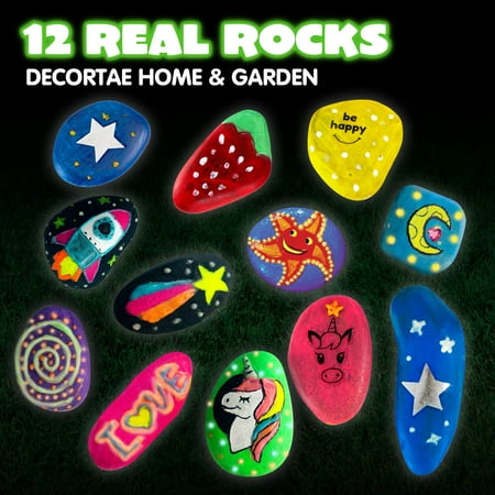 12 Rock Painting Kit, 43 Pcs Arts and Crafts for Kids Ages 5-7, Art Supplies with 18 Paints (Glow in The Dark & Metallic & Standard), Craft Paint Kits for Boys and Girls Ages 8-11, Old