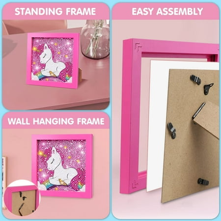 TOY Life 5D Diamond Gems Kits for Kids with Wooden Frame Diamond Arts and Crafts for Kids Ages 6 8 10 12 Gem Art Painting Kit Unicorn Diamond Dots Painting Kits for Kids Art Project