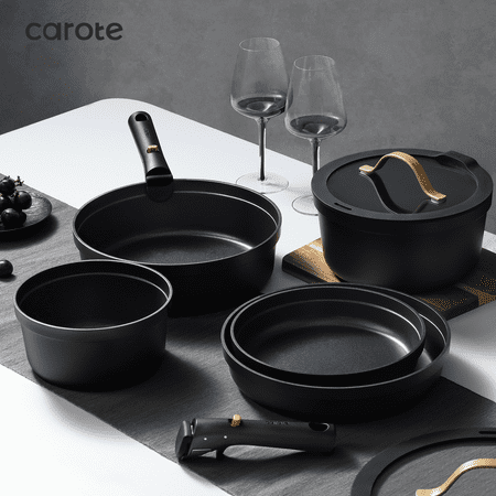 Carote Nonstick Cookware Sets, 19 Pcs Non Stick Pots and Pans Set with Removable Handle, BlackBlack, 20pcs,
