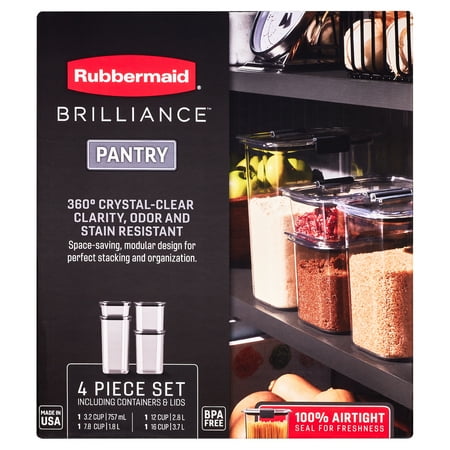 Rubbermaid Brilliance Tritan Airtight Pantry Food Storage 8-Pc Set, 2.8 Qt, Dishwasher Safe