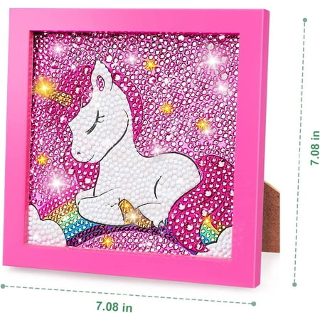 TOY Life 5D Diamond Gems Kits for Kids with Wooden Frame Diamond Arts and Crafts for Kids Ages 6 8 10 12 Gem Art Painting Kit Unicorn Diamond Dots Painting Kits for Kids Art Project