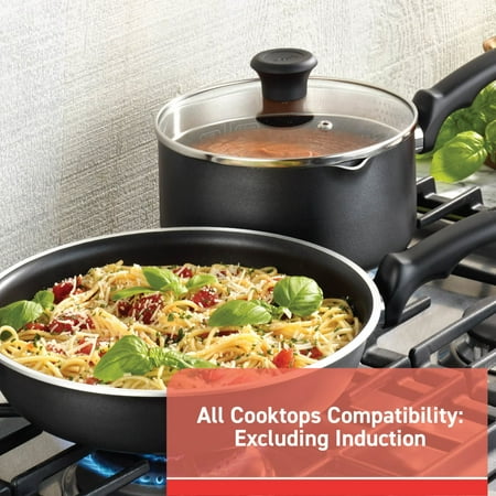 T-fal Cook & Strain Nonstick 2 Piece Fry Pan Cookware Set, 9.5 and 11 inch, Black, Dishwasher Safe