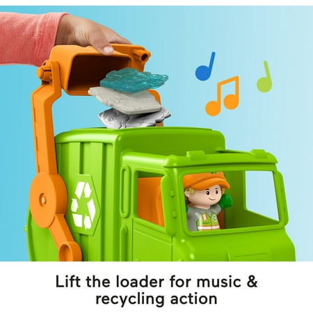 Fisher-Price Little People Recycling Truck Musical Toddler Garbage Toy Set, 5 Pieces