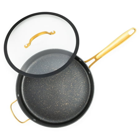 Thyme & Table Non-Stick 5 QT Signature Saute Pan with Glass Lid, Black & Gold