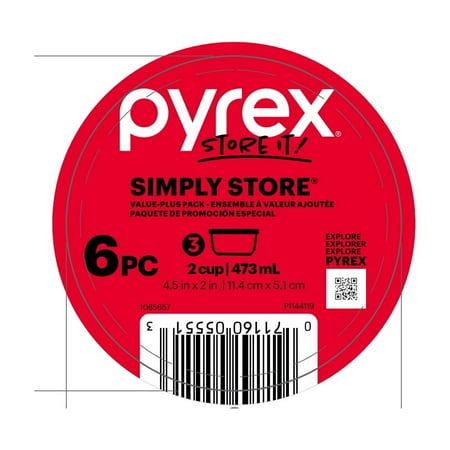 Pyrex Simply Store 2-Cup Glass Food Storage Container, Round, Set of 3