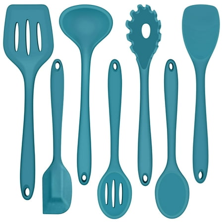 Walchoice 7-Piece Silicone Cooking Utensils Set, Blue Kitchen Utensils, Non-stick Gadgets Tools Include Slotted Turner, Soup Ladle, Pasta Server, Blue