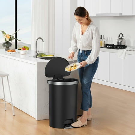 Better Homes & Gardens 14.5 Gallon Trash Can, Plastic Step On Kitchen Trash Can, Black, Black