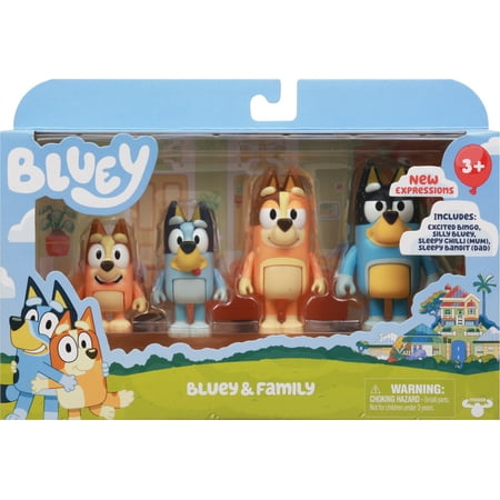 Bluey Family New Expression Figure 4-Pack, with Mum Dad Bingo Bluey, Ages 3+, Toddler Toys